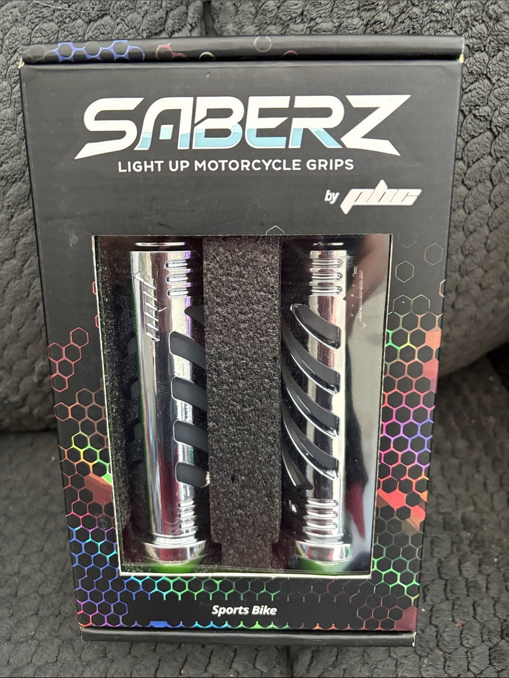 Light Up Motorcycle Grips – Chrome with Black Accents